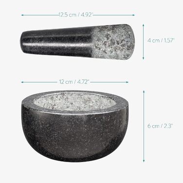 Navaris Granite Mortar and Pestle Set - Large Stone Mortar for Spices, Pesto, Herbs - Includes Pestle with Mallet - Ø 16cm (12 cm)