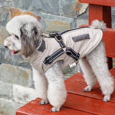 Osleidy Dog Winter Coats, Warm Dog Coats Reflective Dog Clothing Waterproof Puppy Vest for Cold Weather with Dog Harness for Small Medium Dogs (White, M)