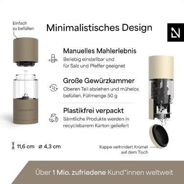 Набір мельниць для солі та перцю Lars Nysøm з нержавіючої сталі з регульованим керамічним жорном (2 шт.)