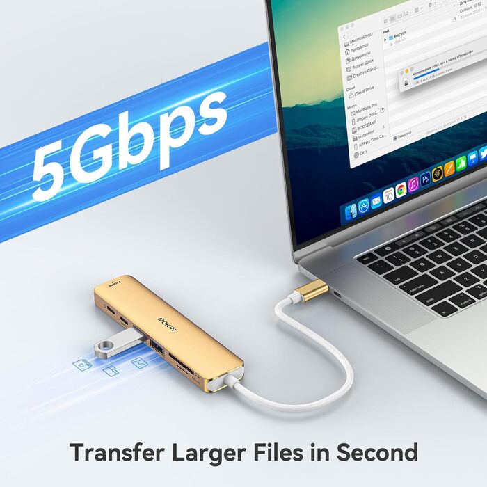 MOKiN USB-C хаб 6 в 1: HDMI 4K, 2xUSB 3.0, USB 2.0, SD/MicroSD, для MacBook, XPS та інших пристроїв