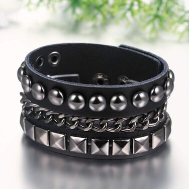 Чоловічий шкіряний браслет JewelryWe Punk Rock з заклепками, регульований, чорний/коричневий