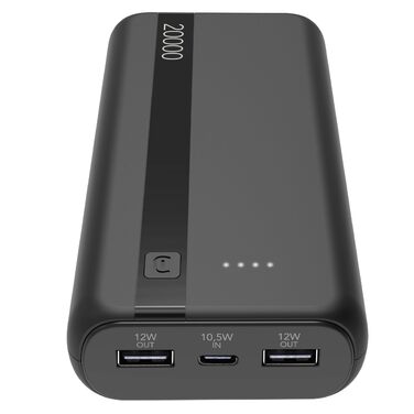 Power Bank Cellularline 20000 mAh з USB-C та 2x USB-A, Чорний – Зовнішній акумулятор для швидкої зарядки