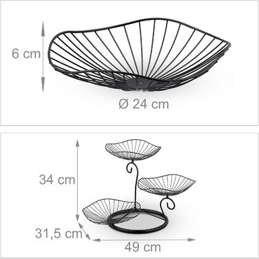 Стійка для фруктів та випічки Relaxdays, 3 яруси, метал, 34x49x31,5 см, дизайн 