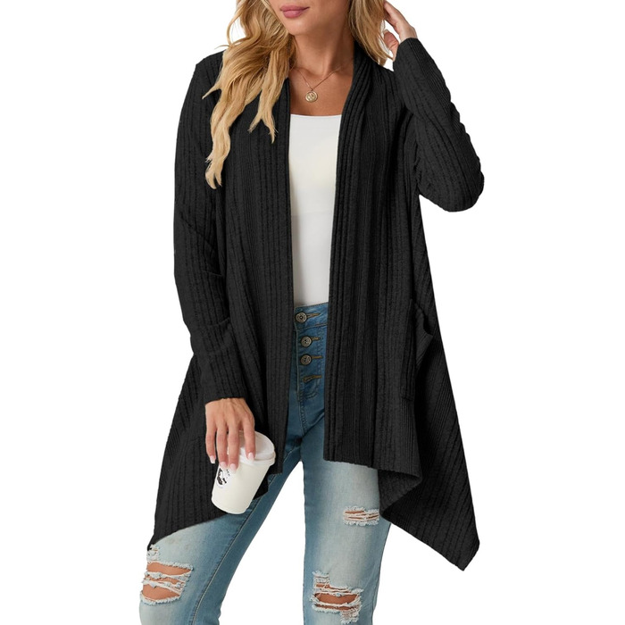 Кардиган жіночий Grecerelle з довгим рукавом, в'язаний, з кишенями, чорний