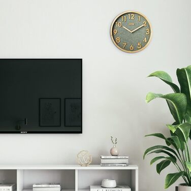 JIYUERLTD 30cm Wall Clock Silent Kitchen Clock Non-Ticking Quartz Wall Clocks Wooden Numbers 3D Display, Wooden Frame with Linen Face Clock for Home Office Classroom School. (Green)
