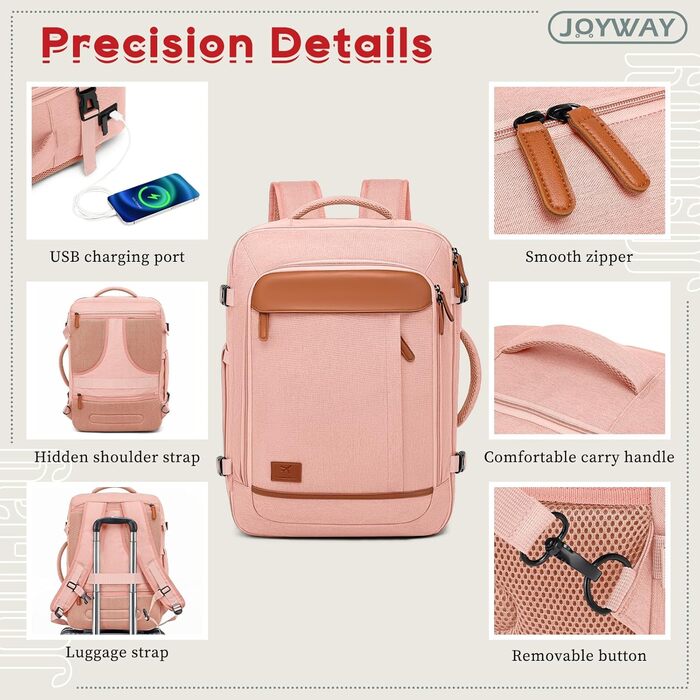 Набір валіз Joyway для ручної поклажі, розширюваний, з TSA-замком (рожевий)