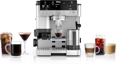 Ninja Luxe 2-в-1 кавомашина з вбудованим млином та капучинатором для лате, капучино та еспресо, срібна, ES501EU (Premier)