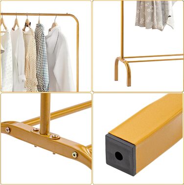 Підставка для одягу на підлозі, металева з полицею для взуття та нижньою полицею, золота, для спальні