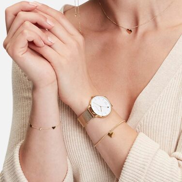 Жіночий годинник Tamaris з мікросітчатим ремінком зі сталі та сердечком (Золотий мікросітка / Сердечко)