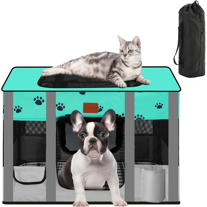 Переносний вольєр для собак та котів, ігровий майданчик для тварин, металевий загон, переносна клітка-палатка, середній та великий розмір (зелений)