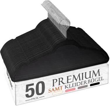 Плечики для одягу з оксамиту, 20 шт. - Плечики для економії місця, нековзні, міцні, 360° обертання - для сорочок, костюмів, светрів, штанів, 20 шт. (Чорний, 50 шт.)