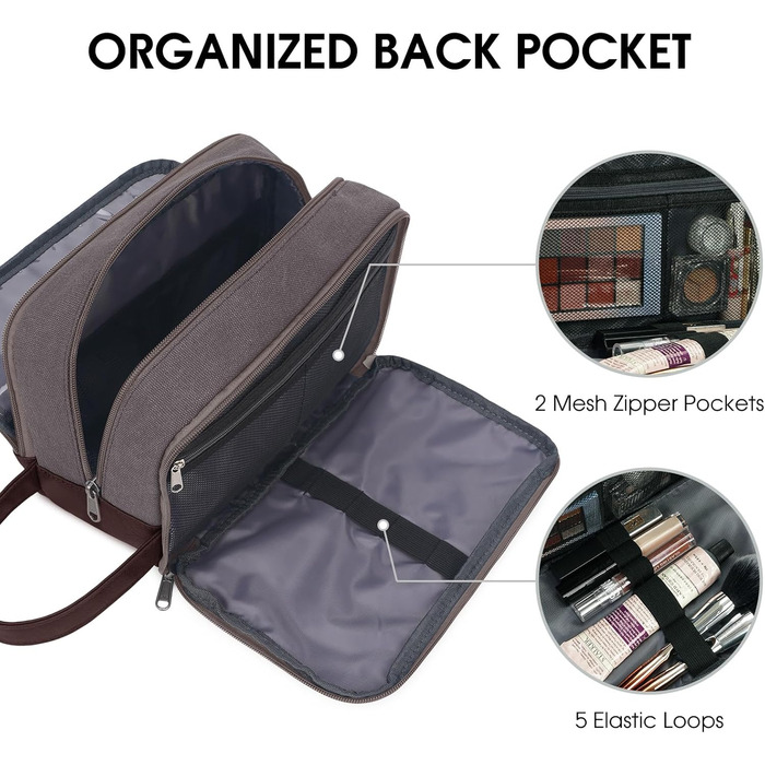 Чоловіча дорожня косметичка WANDF з канвасу, водонепроникна, веганська шкіра, для туалетних аксесуарів (зелена, тауп)