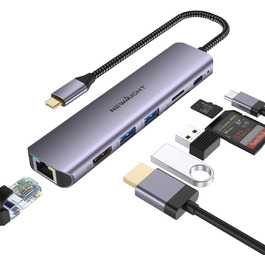 Док-станція для ноутбука Newmight з двома HDMI, підтримка 2 моніторів 4K, Ethernet 1 Gbps, PD 100W, 3 USB 3.0, SD/TF Reader, USB-C, для HP/Dell (сіра)