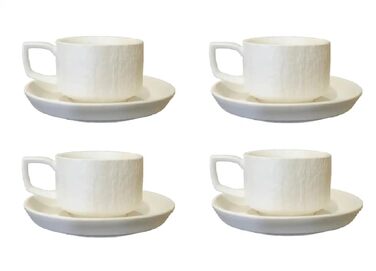 Набір з 4 чашок для еспресо Saumo з підблюдниками (кераміка, 175 мл, білий) – сучасний дизайн для дому, офісу та особливих випадків