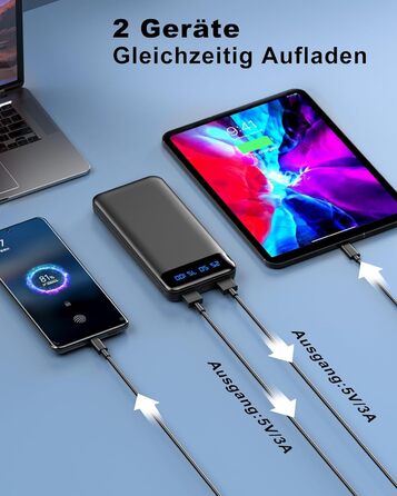 Enerwow Power Bank 2 шт. 16000mAh: портативний зарядний пристрій з LCD дисплеєм для iPhone 15/14/13/12 Pro Max та смартфонів (чорний/білий)