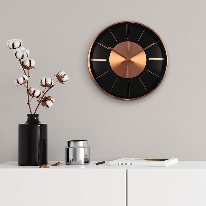Modern silent aluminum wall clock, 30 cm diameter, without ticking sounds, for living room, bedroom, and office (copper aluminum)