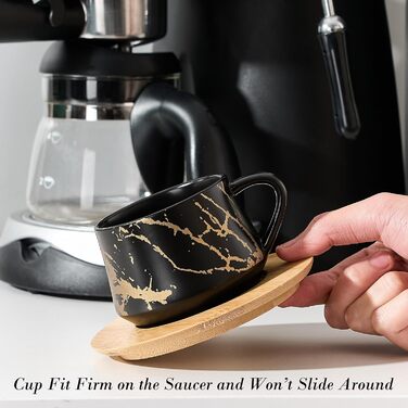 Керамічні чашки для кави та чаю з дерев'яними підставками та металевим стійком (6 шт., 130 мл) - Elegantes Option 2