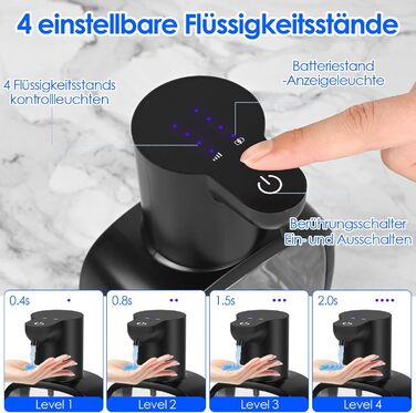 Автоматичний диспенсер для мила, 500 мл, настінний, електричний з датчиком, регульований, чорний для кухні та ванної кімнати