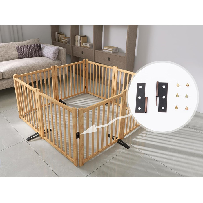 Двері для собак з дерева, розкладні, для кухні, коридору, вітальні, на сходи, кутова установка, підходять для собак малих та середніх порід, дерев'яного кольору, 2P 58см, загородження для собак (858)