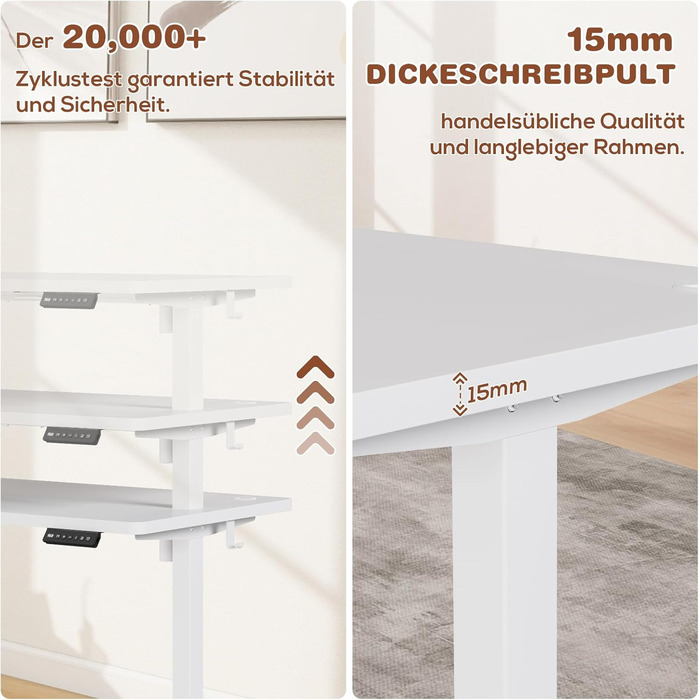 Devoko Adjustable Height Desk, Electric Standing Desk with Desktop - 73-118cm, 2 Memory Settings, Office Desk, Collision Detection (White, 160x60cm)