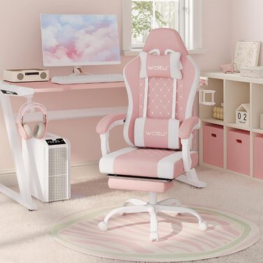 WOLTU Gaming Chair with Massage Function, Computer Chair with Pocket Spring Cushion, Ergonomic Gamer Recliner, Swivel Chair with Headrest, Lumbar Pillow, Footrest, Mesh Fabric, Pink+White, GS15rsw Pink+White Mesh Fabric