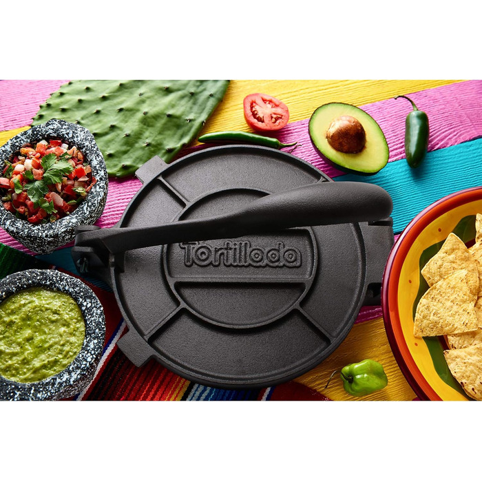 Пресс для тортилій та кесаділь, ротатор з чавуну з рецептами та E-Book з 50 рецептами (16 см)