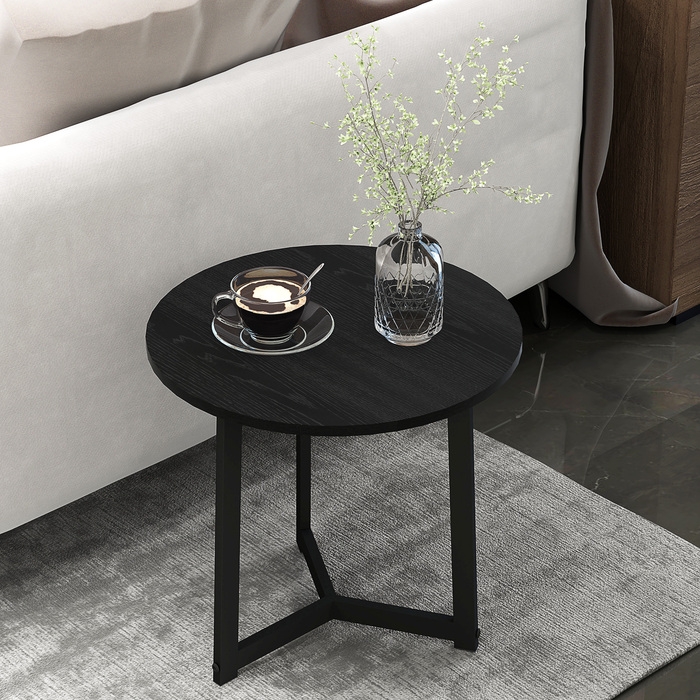 HOMCOM 2-Piece End Table Set, Round Side Table, Coffee Table with Steel Frame, Sofa Table with Modern Design, for Living Room, Holds up to 35 kg, Black | Aosom