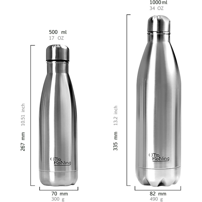 Термос-термопляшка з нержавіючої сталі Otto Koning, 1000 мл, подвійні стінки, вакуумна ізоляція, BPA-free, сріблястий