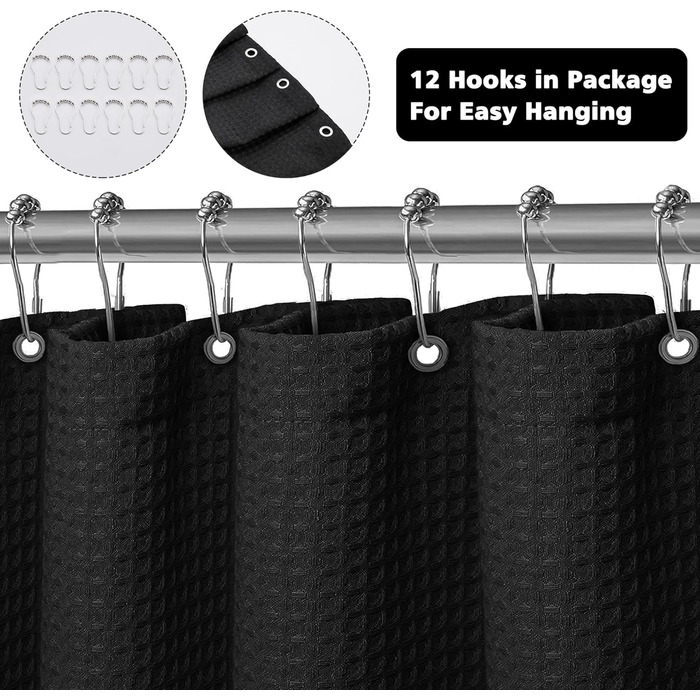 Штора для душу миюча текстильна поліестер 180x180 см чорна з кільцями (1 шт.)