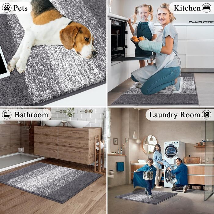 Килимок для дому та ванної кімнати SHACOS, 80 x 120 см, сірий (антиковзка, для входу, для ванної)