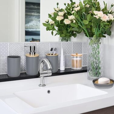 Набір аксесуарів для ванної кімнати Otostar Bambus Grey: мильниця, тримач для зубних щіток, дозатор мила, контейнер для ватних паличок, тримач для туалетного паперу, сміттєвий бак (6 шт.)