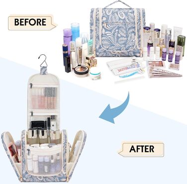 Сумка для туалетних аксесуарів для жінок та чоловіків, що підвішується, косметичка, дорожня сумка (Блакитне листя) Z-блакитне листя