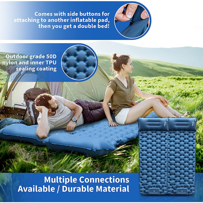 HiiPeak Self-Inflating Sleeping Pad High Camping Air Mattress with Integrated Headrest Outdoor Camping Mat Sleep Mat Small Pack Size with Foot Pump Air Cell Pad Inflatable Blue