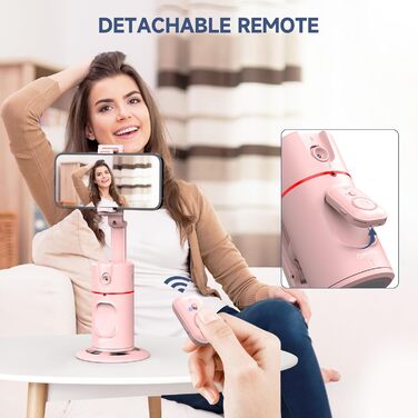 Автоматичне штатив для розпізнавання облич, без додатків, розумна підставка для телефону з пультом дистанційного керування, поворотна на 360° тримач для камери/смартфона, штатив для Vlogs/TikTok (Рожевий)