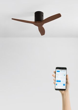 Вентилятор стельовий WINDCALM S з ABS-пластику з підсвічуванням, з пультом, 40W, тихий, Ø112cm, 6 швидкостей, 3 LED-температури, таймер, режим літо/зима (Чорний, імітація темного дерева, без світла + Wi-Fi)