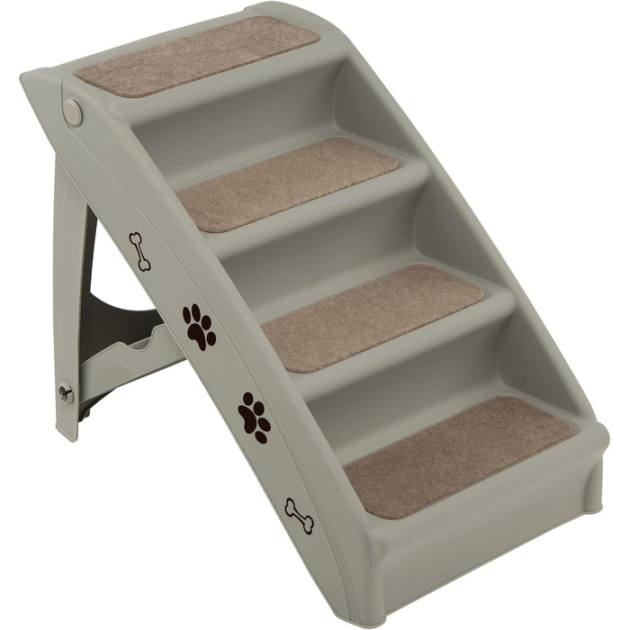 COSTWAY 4-Step Pet Stairs with Carpet, Dog Stairs Plastic Cat Stairs Folding, Portable Dog Ramp Pet Stairs for Dogs and Cats, Pet Ramp for Climbing and Scratching (Gray)