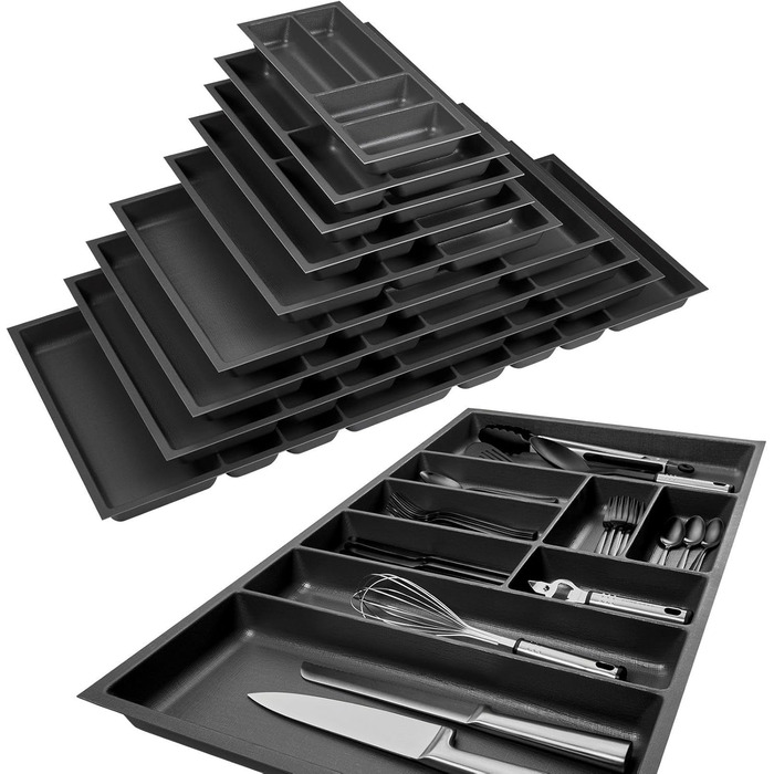 Вставка для столових приборів ORGA-BOX 3 антрацитова з текстурою Canvas, розмір 473x791 мм, для висувних шухляд 90 см (Nobilia, після 08.2012)