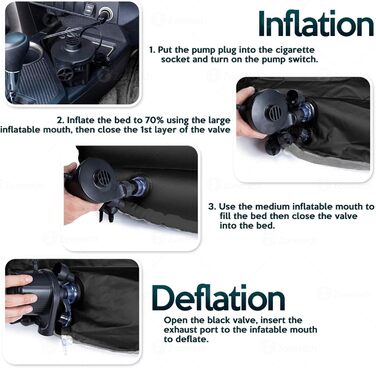 Надувна автомобільна повітряна матрац-ліжко для заднього сидіння, кемпінг, 135x83 см, портативна, універсальна для SUV, чорно-сіра