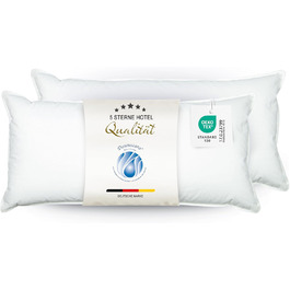ZOLLNER 2-Pack Deluxe Down Pillow - Made in Germany – Suitable for allergy sufferers – Cover made of high-quality Mako cotton - washable up to 60°C - 40x80 cm - Hotel quality 40 x 80 cm 2-pack