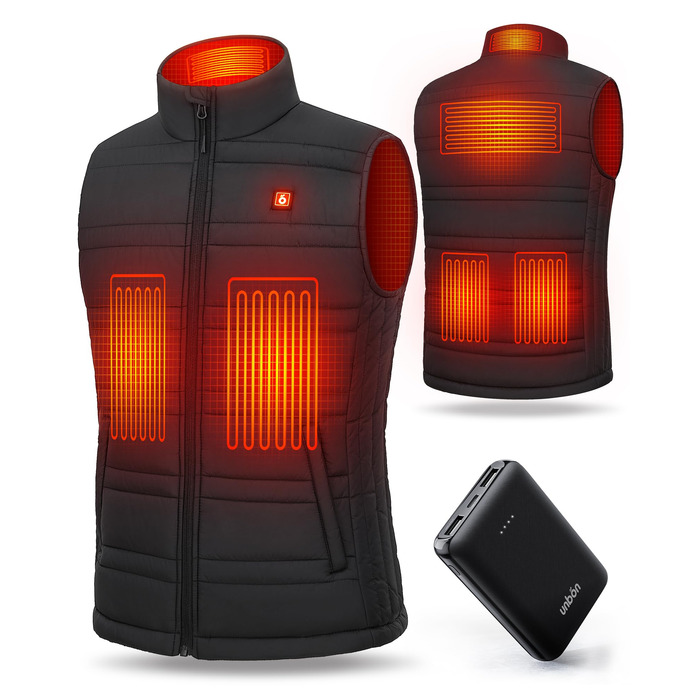 Обогріваючий жилет UNBON з акумулятором 10000mAh USB, чоловічий/жіночий, 3 режими нагріву, 6 зон нагріву, чорний