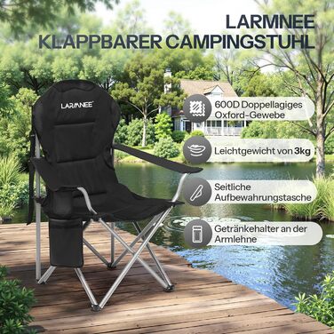 Складний кемпінговий стілець для пікніка, саду, балкону та пляжу, чорний - EBK01LC02