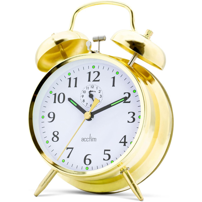 Acctim Saxon Mechanical Double Bell Alarm Clock, Brass, Metal, 16.5 x 12 x 5.5 cm