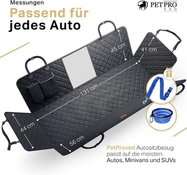 Захист для автосидіння для собак PETPROVED: водонепроникний, з аксесуарами. Захист заднього сидіння авто, автодеки для собак