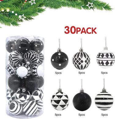 30 шт. прикрас на ялинку: блакитні та чорні ялинкові кулі, 6 см, ручної роботи, з петелькою для ялинки