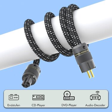 Hi-End мережевий кабель Monosaudio P083 1.5м, мідний OFC, 2-полюсний HiFi аудіофільний кабель живлення Schuko-IEC C15 для підсилювача, сабвуфера та DVD