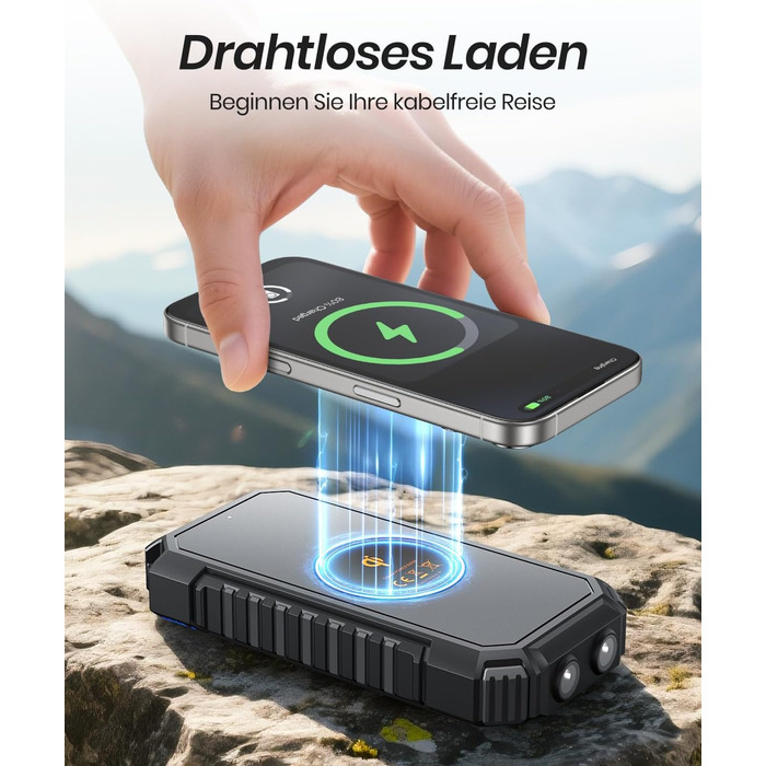 Портативний зарядний пристрій ADDTOP Solar Power Bank 26800mAh з сонячною панеллю, USB-C, 3.0A, 4 виходи для смартфонів та планшетів, ліхтар для кемпінгу та відпочинку на природі (Чорний)