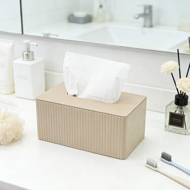 Скляниця для косметики з PU шкіри, 26x15x12 см, магнітна застібка, для ванної, кухні, авто, офісу - матова бежева