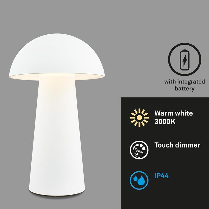 LED настільна лампа BRILONER бездротова з сенсорним керуванням, диммування, тепле біле світло, 28x16 см