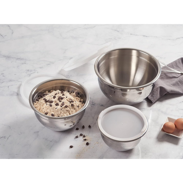 Le Creuset набір із 3 мисок для змішування з нержавіючої сталі з кришками