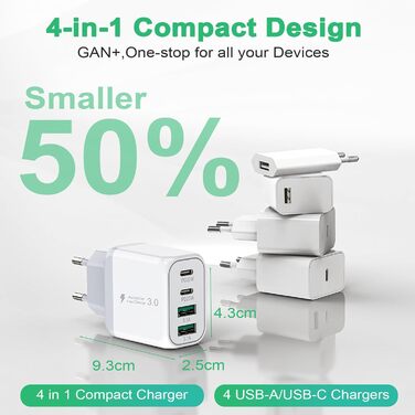 Набір зарядних пристроїв USB-C 40W (2 шт) з підтримкою PD3.0 та QC3.0. Підходить для iPhone, iPad, Samsung, Xiaomi, Google. Білий колір.